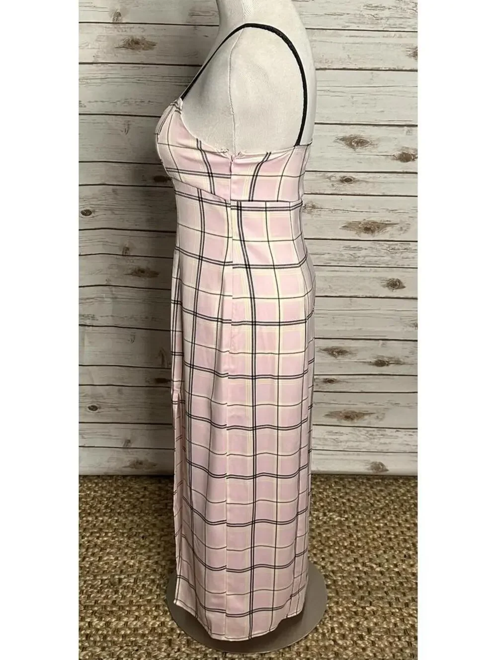 Urban Outfitters pink plaid lace straps slip maxi dress Medium Y2K coquette - Picture 4 of 6